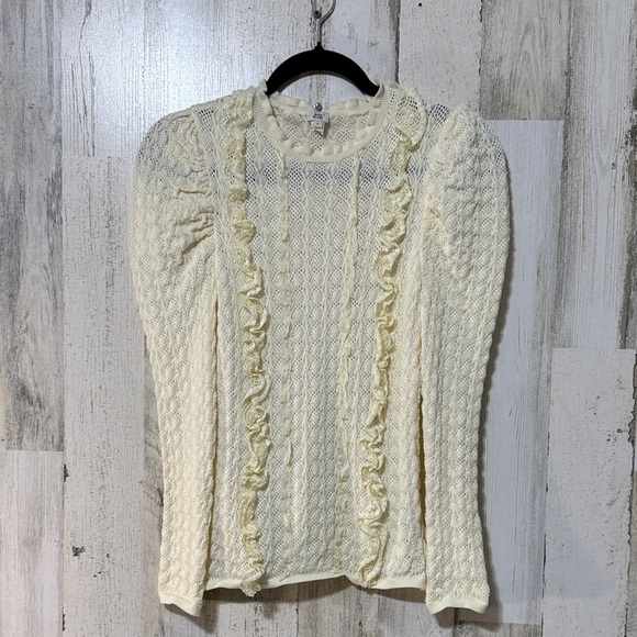River Island Ivory Lace Knit Soft Stretchy Blouse Long Sleeve with Puffy Flare - Picture 1 of 6